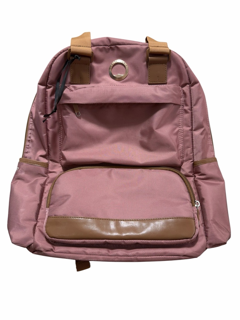 Delsey Paris Backpack Dusty Rose Tan Trim Laptop Bag Adjustable Straps